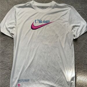 Nike White and Pink Men's Short Sleeve Tee